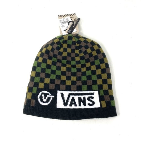 VANS Circle Tab Beanie Checker Green Black Knit Hat One Size VN0A7UDECMA - Picture 2 of 5